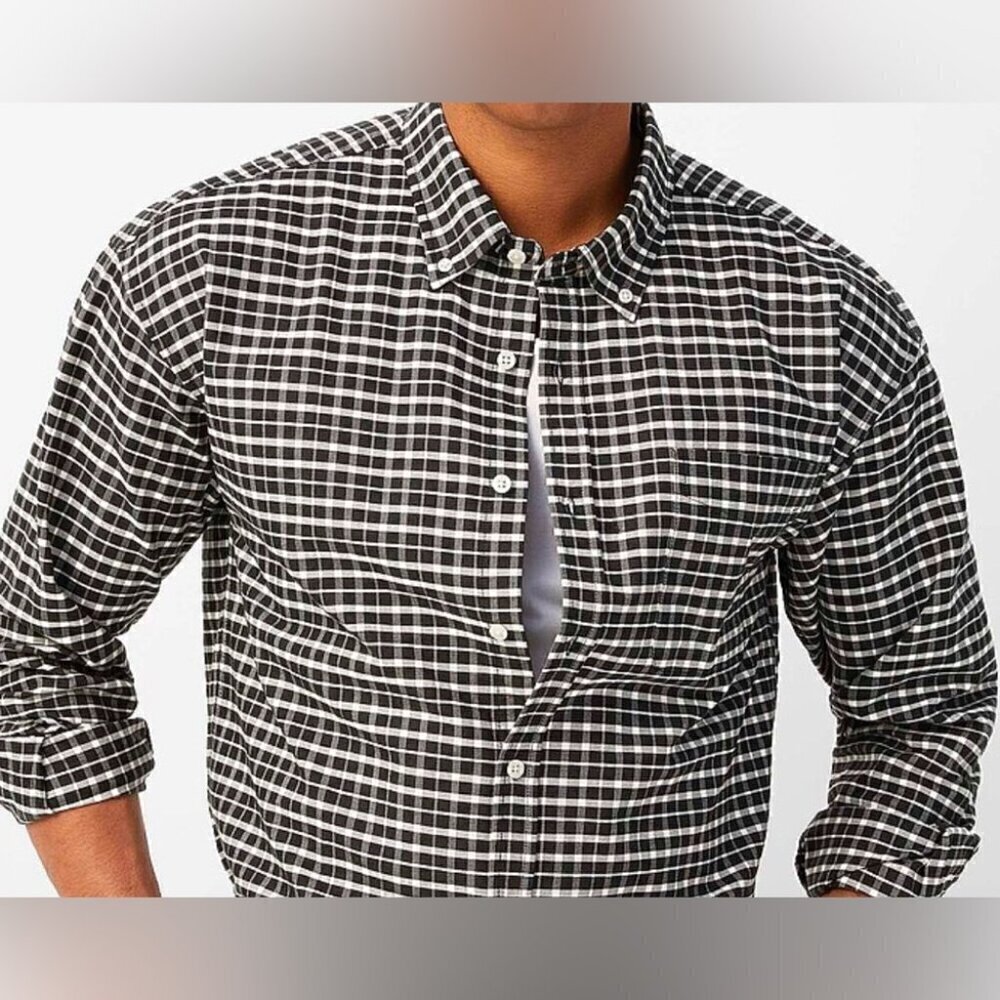 Frank & Oak cotton checkered long sleeve black white collared button down XS